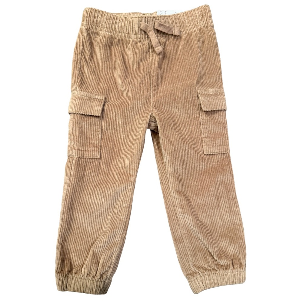 Okie Dokie Baby Toddler Boy Tan Corduroy Cargo Pants Size 18M, Elastic Waist NWT